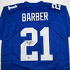 Autographed/Signed Tiki Barber New York Blue Football Jersey Beckett BAS COA by Hall of Fame Sports Memorabilia
