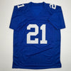 Autographed/Signed Tiki Barber New York Blue Football Jersey Beckett BAS COA by Hall of Fame Sports Memorabilia