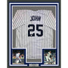 Framed Autographed/Signed Tommy John 35x39 New York Pinstripe Baseball Jersey Beckett BAS COA