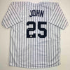 Autographed/Signed Tommy John New York Pinstripe Baseball Jersey Beckett BAS COA