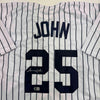 Autographed/Signed Tommy John New York Pinstripe Baseball Jersey Beckett BAS COA