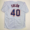 Autographed/Signed Bartolo Colon Inscribed Big Sexy New York Pinstripe Baseball Jersey Beckett BAS COA