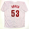 Autographed/Signed Bobby Abreu Philadelphia Pinstripe Baseball Jersey Beckett BAS COA