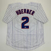 Autographed/Signed Nico Hoerner Chicago Pinstripe Baseball Jersey Beckett BAS COA