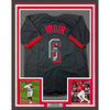 Framed Autographed/Signed Jonathan India 35x39 Cincinnati Black City Connect Baseball Jersey Beckett BAS COA