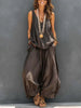 Women’s Cotton Linen Sleeveless Tank Top and Wide-Leg Pants Set by FitiqueFit
