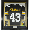 Framed Autographed/Signed Troy Polamalu 35x39 Pittsburgh Retro Black Football Jersey JSA COA