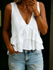 V-Neck Ruffled Sleeveless Vest Top – Solid Color Women’s Tank by FitiqueFit