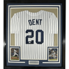 Framed Autographed/Signed Bucky Dent 35x39 New York Pinstripe Baseball Jersey Beckett BAS COA