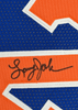 Framed Autographed/Signed Larry Johnson 35x39 New York Blue Basketball Jersey PSA/DNA COA