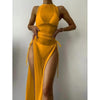 Women's Solid Color Three-Piece Bikini Set with Maxi Dress Cover-Up by FitiqueFit