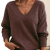 Women’s V-Neck Drop Shoulder Sweater | Casual Long Sleeve Pullover by FitiqueFit