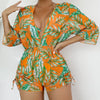 Island Bloom 3-Piece Bikini Set for Women – Tropical Leaf Print Fluttering Swimwear with Flattering Halter Neck Top High Waist Bottoms & Adjustable Drawstring Cover Up – Perfect for Koningsdag Celebrations & Summer Adventures by Stevvex