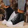 Women's Canvas Wedge Platform Lace-Up Sneakers by FitiqueFit