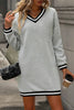 Light Grey Striped Trim V Neck Long Sleeve Preppy T Shirt Dress by Wild and Free Boutique