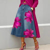 Women's Floral Print A-Line Midi Skirt – Denim-Style Boho Skirt by FitiqueFit