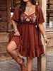 Women's Floral Embroidered Ruffle Short-Sleeve Midi Dress by FitiqueFit