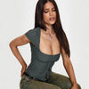 Women's Retro Square-neck Short-sleeve Top With Double Zippers by My Store