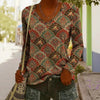Women's Ethnic Print V-Neck Long-Sleeve Pullover Top by FitiqueFit
