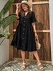 Plus-Size Button-Front V‑Neck Midi Dress by FitiqueFit