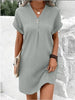 Button-Front V-Neck Dress – Short Sleeve Solid Casual Shirt Dress by FitiqueFit