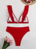 New Elegance Curve V-Neck Bikini Set – Sleek Solid Color High Waist Swimsuit with High-Cut Leg and Delicate Lettuce Trim – Stretch Comfort and Easy-Care Two-Piece Swimwear for Women’s Poolside Style by Stevvex