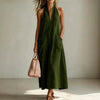 Cotton Halterneck Sleeveless Deep V-Neck Loose Straight-Line Dress by FitiqueFit