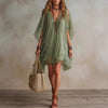 Women's V-Neck Chiffon Batwing Sleeve Boho Resort Dress by FitiqueFit