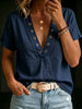 Women's V-Neck Short-Sleeve Loose-Fit Linen Shirt by FitiqueFit
