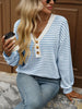 Striped Button Detail Long Sleeve T-Shirt by Simply Love