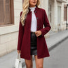 Women’s Elegant Stand Collar Slim Jacket – Button Front A-Swing Long Sleeve Coat by FitiqueFit