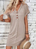 Elegant Button V-Neck Short Sleeve Dress Flattering Casual & Office Wear Simple Dress by Stevvex