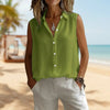 Women's Solid Color Lapel Sleeveless Top by FitiqueFit