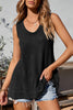 Black Scoop Neck Waffle Knit Splicing Flowy Vest