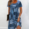 Women's Plus Size Digital Print Denim-Look Short Sleeve Dress by FitiqueFit