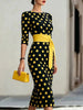 Women's Retro Polka-Dot Bodycon Midi Dress – Belted Cross-Tie by FitiqueFit