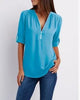 Women's Short-Sleeve Zip V-Neck Loose Top by FitiqueFit