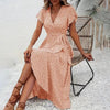 Summer Floral Boho Dress - Short Sleeve Ruffle Flowy Maxi Dresses by FitiqueFit