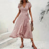 Summer Floral Boho Dress - Short Sleeve Ruffle Flowy Maxi Dresses by FitiqueFit