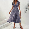 Summer Floral Boho Dress - Short Sleeve Ruffle Flowy Maxi Dresses by FitiqueFit