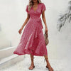 Summer Floral Boho Dress - Short Sleeve Ruffle Flowy Maxi Dresses by FitiqueFit