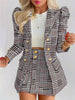 Plus Size Plaid Skirt Suit for Women – Two-Piece Blazer and High Waist Skirt Set by FitiqueFit