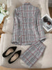 Plus Size Plaid Skirt Suit for Women – Two-Piece Blazer and High Waist Skirt Set by FitiqueFit