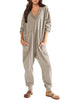 Women’s V-Neck Long Sleeve Solid Color Loose Jumpsuit With Two Side Pockets by FitiqueFit