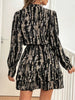Dark Navy Printed Long Sleeve Mini Dress Elegant & Stylish Dress For Every Occasion by Stevvex