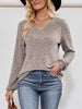 Ribbed Knit V-Neck Long Sleeve T-Shirt by Simply Love