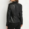 Women's Solid Color Long Sleeve Stand Collar Faux Leather Blazer by FitiqueFit