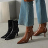 Women’s Cowhide Pointed Toe Stiletto Ankle Boots – Back Zipper High Heel Booties by FitiqueFit