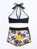 Bikini Floral Halter Neck 2 Piece Swimsuit for Women – Elegant Backless Bikini Set with Tie-Neck Bow and High Waist Shorts Bottoms – Stretchy and Comfortable Summer Swimwear for Beach Pool and Vacation by Stevvex