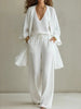 Women's V-Neck Cardigan Coat, Pocket Vest & Long Pants Three-Piece Set by FitiqueFit